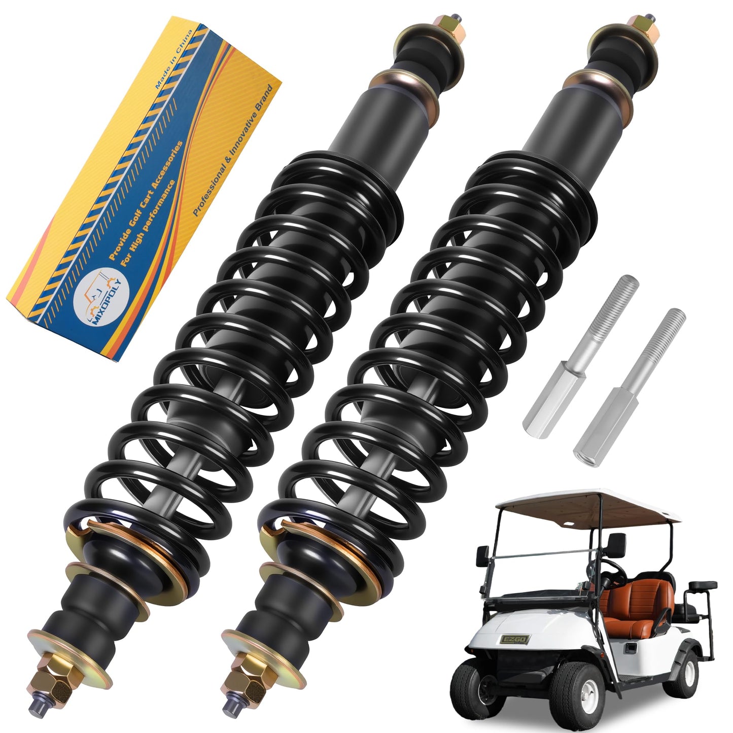 2 Packs Front and Rear Golf Cart Shock Absorbers Replacement for EZGO TXT/Medalist 1994-up Gas & Electric Models with Heavy Duty Coil Springs Replace OEM 70928-G01 76418-G01 70630-G01