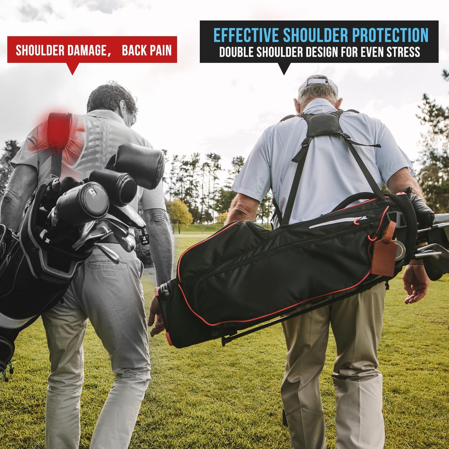 montela golf Bag Straps Double Shoulder Golf Bag Strap Replacement Adjustable Padded Golf Bag Carry Strap with 4Pcs Rotate Hooks