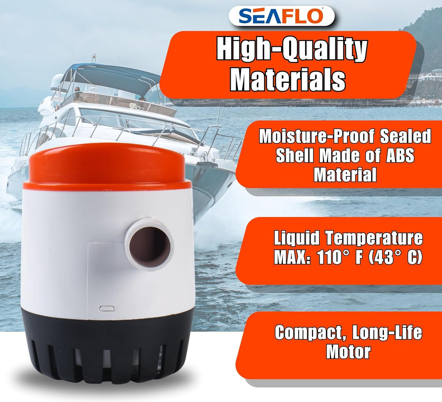 SEAFLO 06 Series Automatic Submersible Bilge Pump - 750 GPH, 12V, Compact Design | 4-Year Warranty