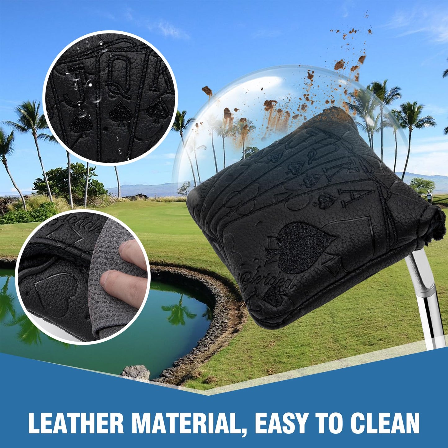 Golf Putter Covers Black Poker Mallet Putter Headcovers Blade Putter Cover Golf Headcover Leather Golf Club Covers with Magnetic Closure for Most Brand (for Mallet Putter 1)