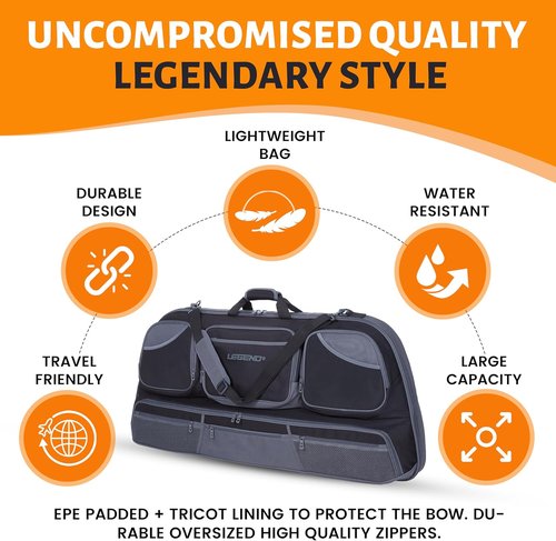 Legend Numa Premium Compound Bow Case - Durable Soft Case with Foam Padding & Large Capacity - Black/Gray