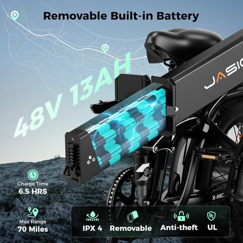 Jasion X-Hunter Foldable Electric Bike - 1400W Motor, 30MPH, 70+ Miles Range, Full Suspension, 20'' Fat Tires, Black & Grey