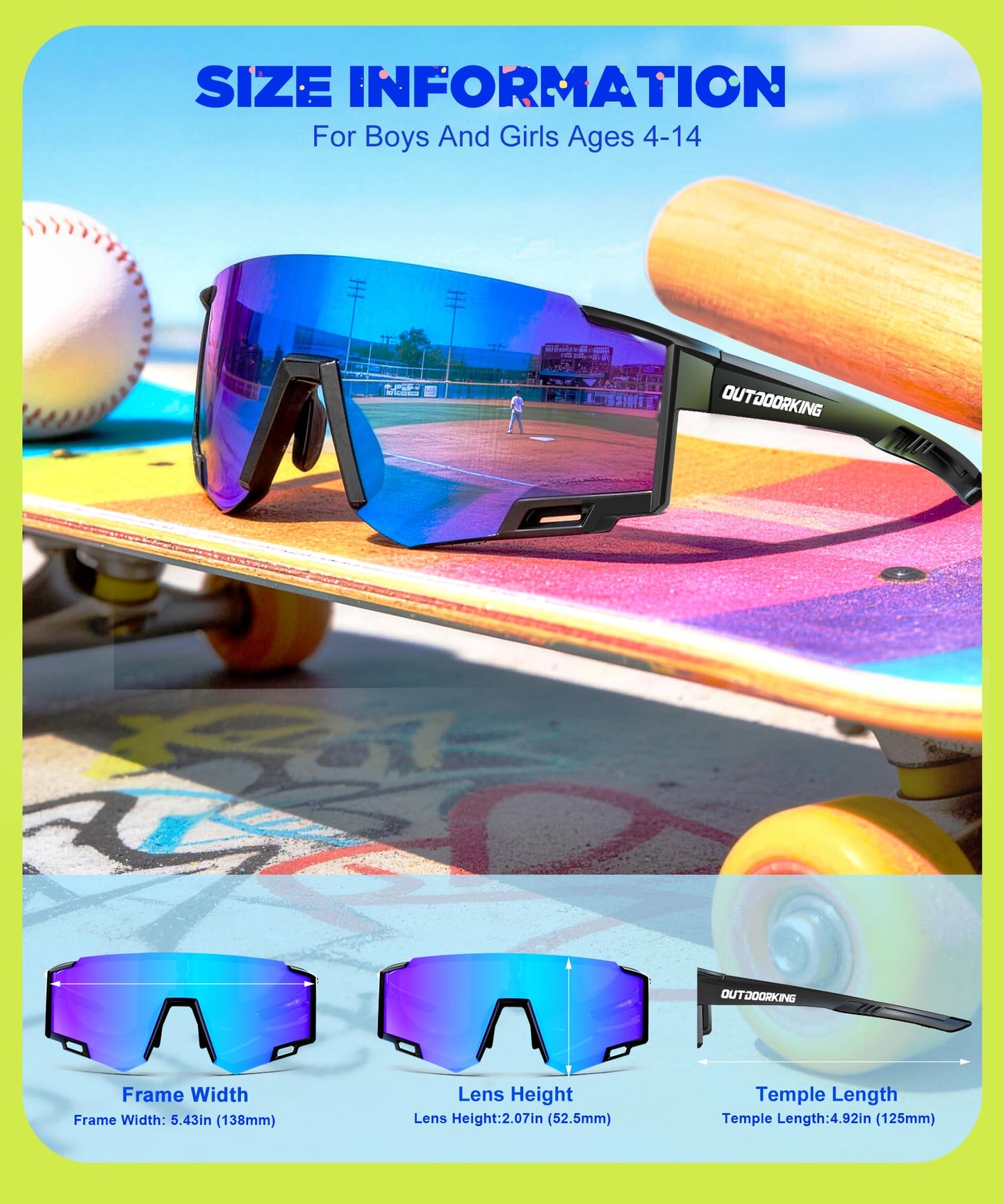 NSSIW Kids Sunglasses Boys Sun-Glasses: Sports Youth Baseball Sunglasses Girls with UV400 Unbreakable 3 Pack Age 4-14