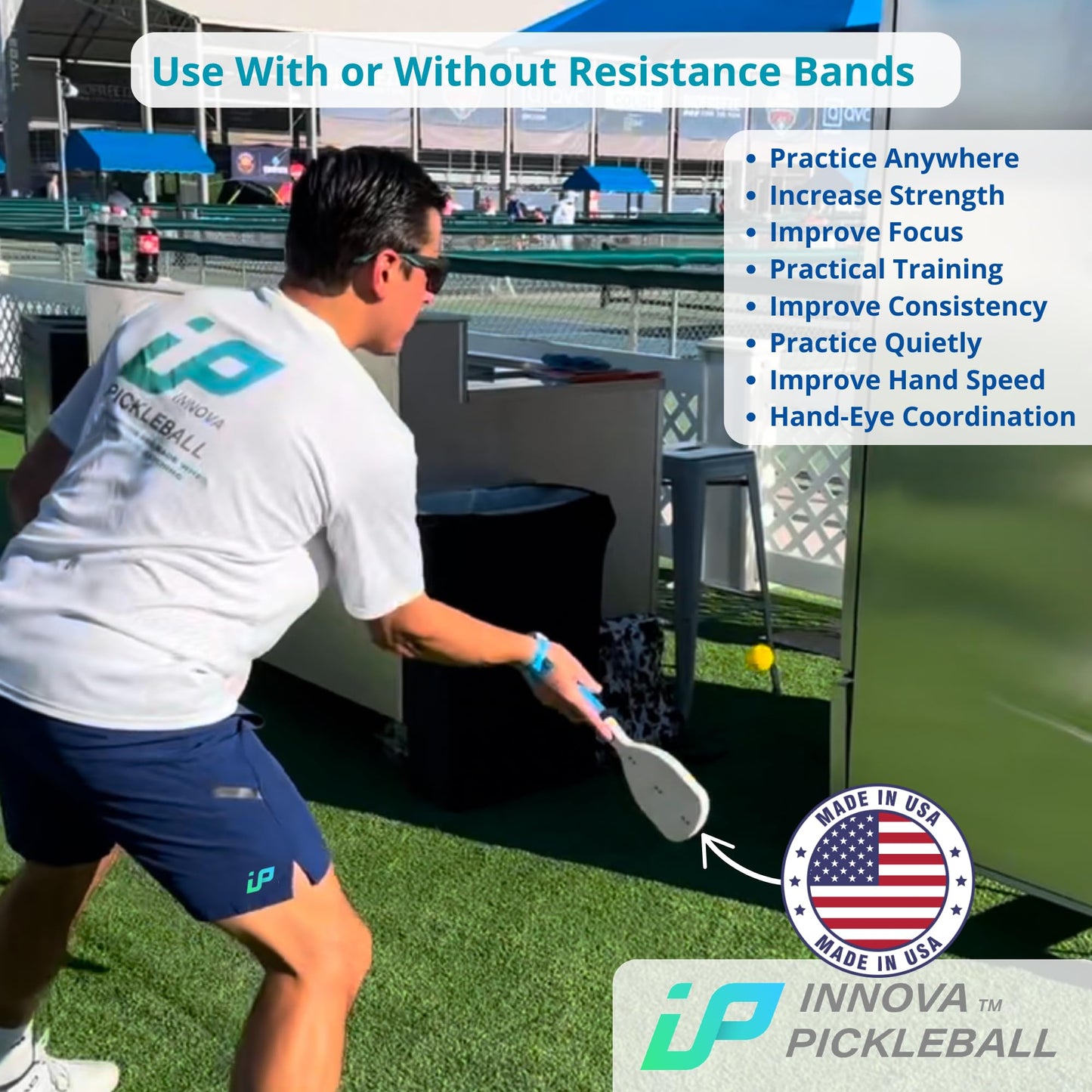 Innova Pickleball ATP-2400 Training Pickleball Practice Paddle with Resistance Band and Training Balls