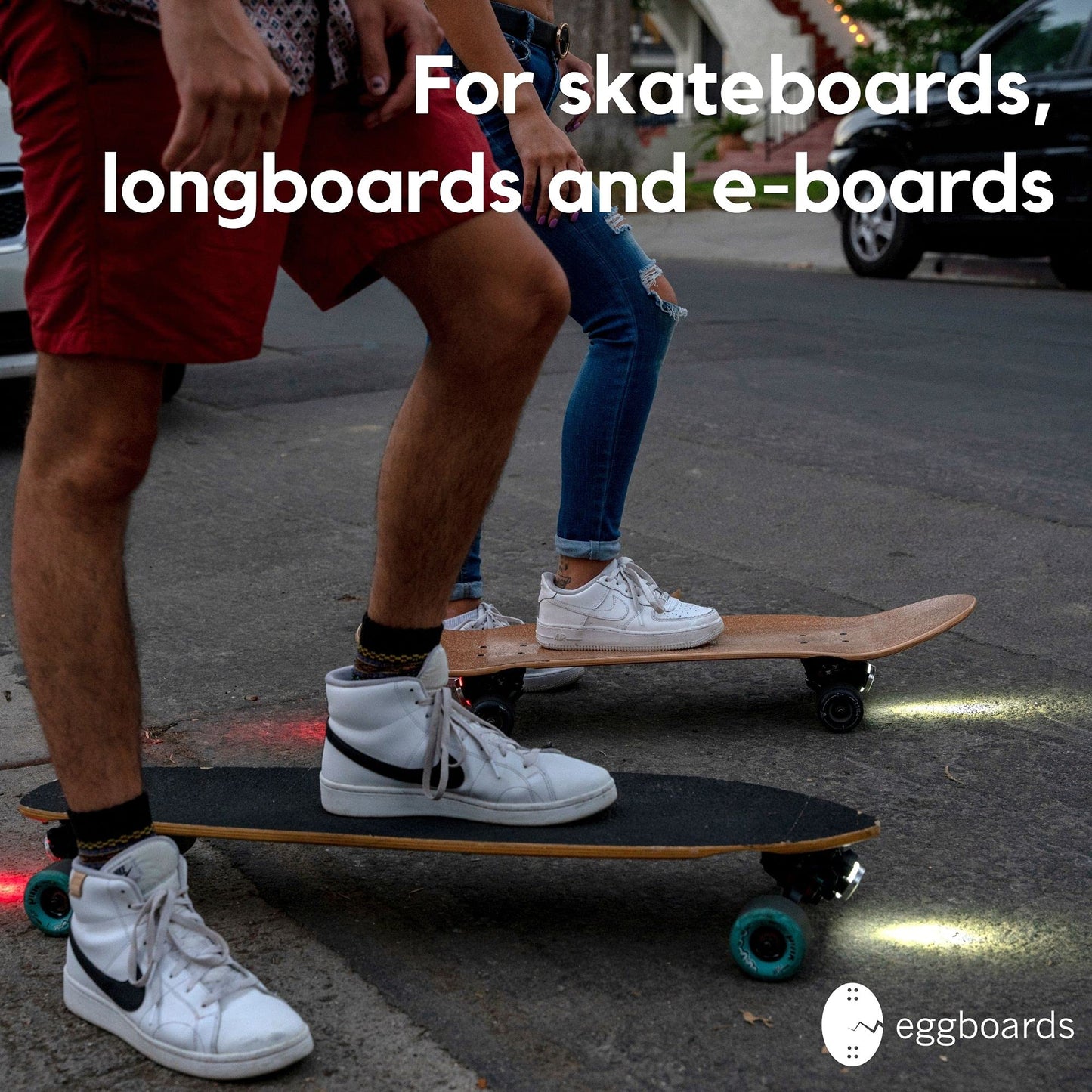 Eggboards Electric Skateboard Lights for Night Riding. LED Skateboard Light Kit. Longboard Lights USB Rechargeable. Skate Board Headlight Front and Back. Ideal Electric Skateboards Accessories