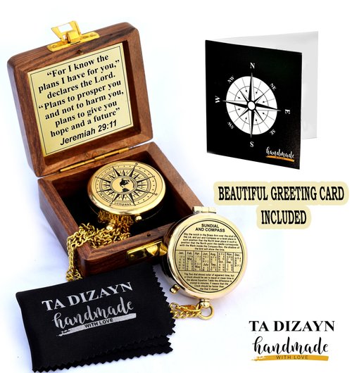 For I Know The Plans I Have For You, Jeremiah 29:11, Solid Brass Directional Engraved Compass, Baptism Gifts for Boys Girls, First Communion, Christian Gifts for Men, First Confirmation Gifts for Boys