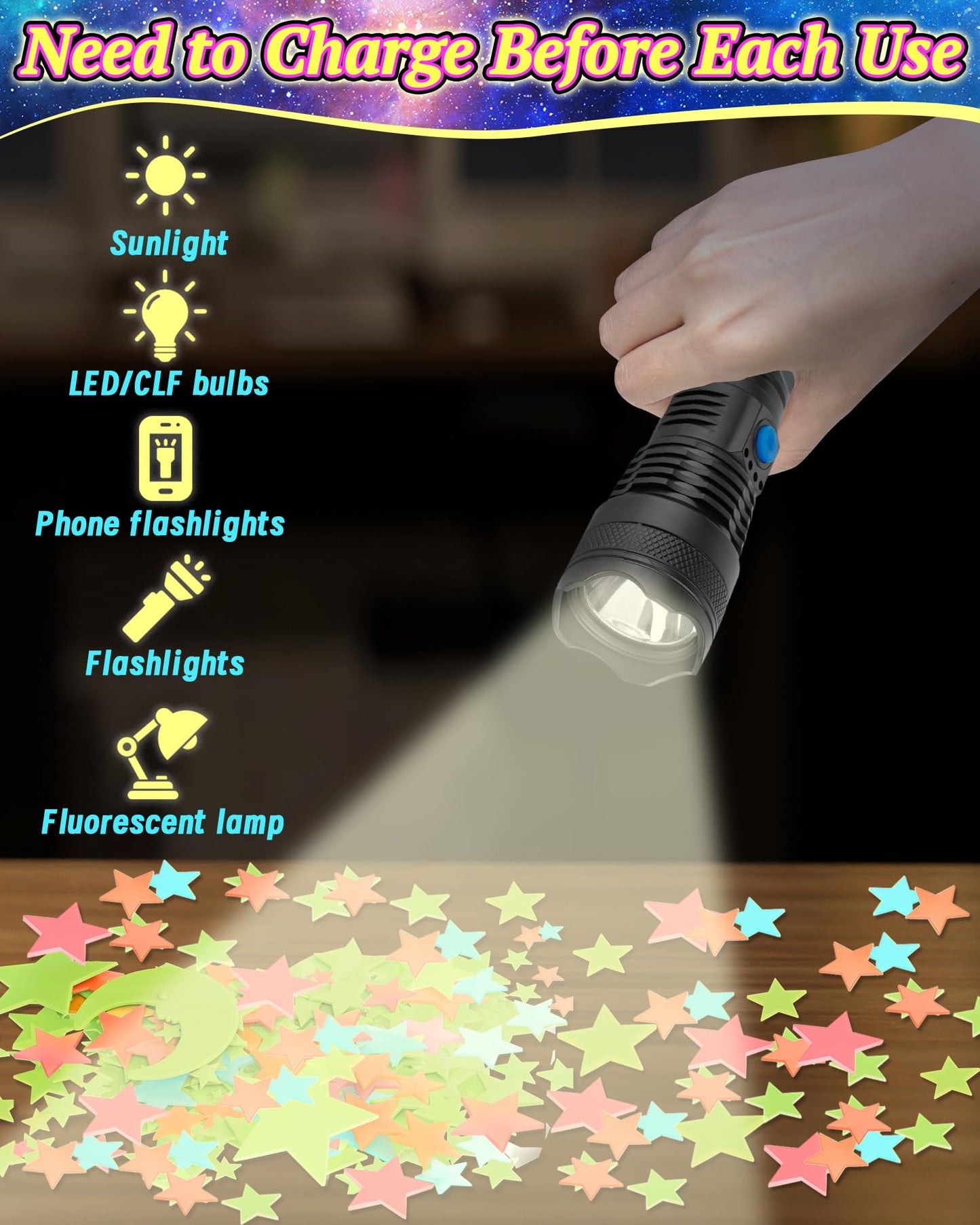 201 Pcs Glow in The Dark Stars Stickers for Ceiling, Toddler Stocking Stuffers Wall Room Decor Gifts, Luminous 3D Glowing Stars Easter Basket Stuffers for Kids Boys Girls - Multi