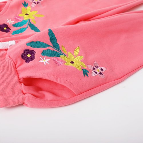 HILEELANG Toddler Girls Cotton Joggers Sweatpants Floral Embroidery Drawstring Waist and Pockets-Pink Blue Casual Athletic Pants for Kids 3Y
