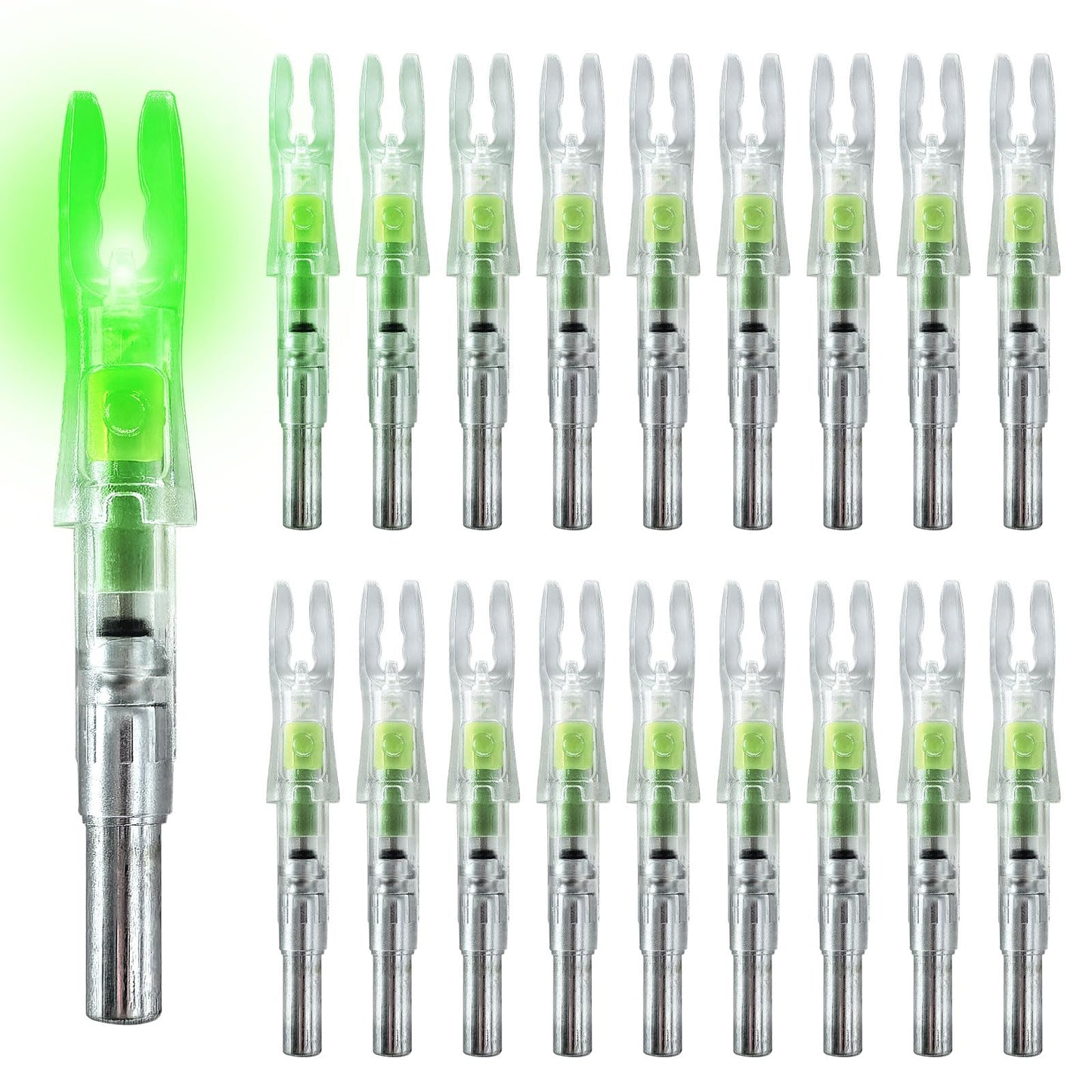 xxiaojun 18PCS Lighted Nocks for Arrows Universal with .204 .233 .244 .246 Inside Diameter with H, S, Gt Bushings,High Visibility Led Lighted Nocks for Archery Hunting,On/Off Switch Included.