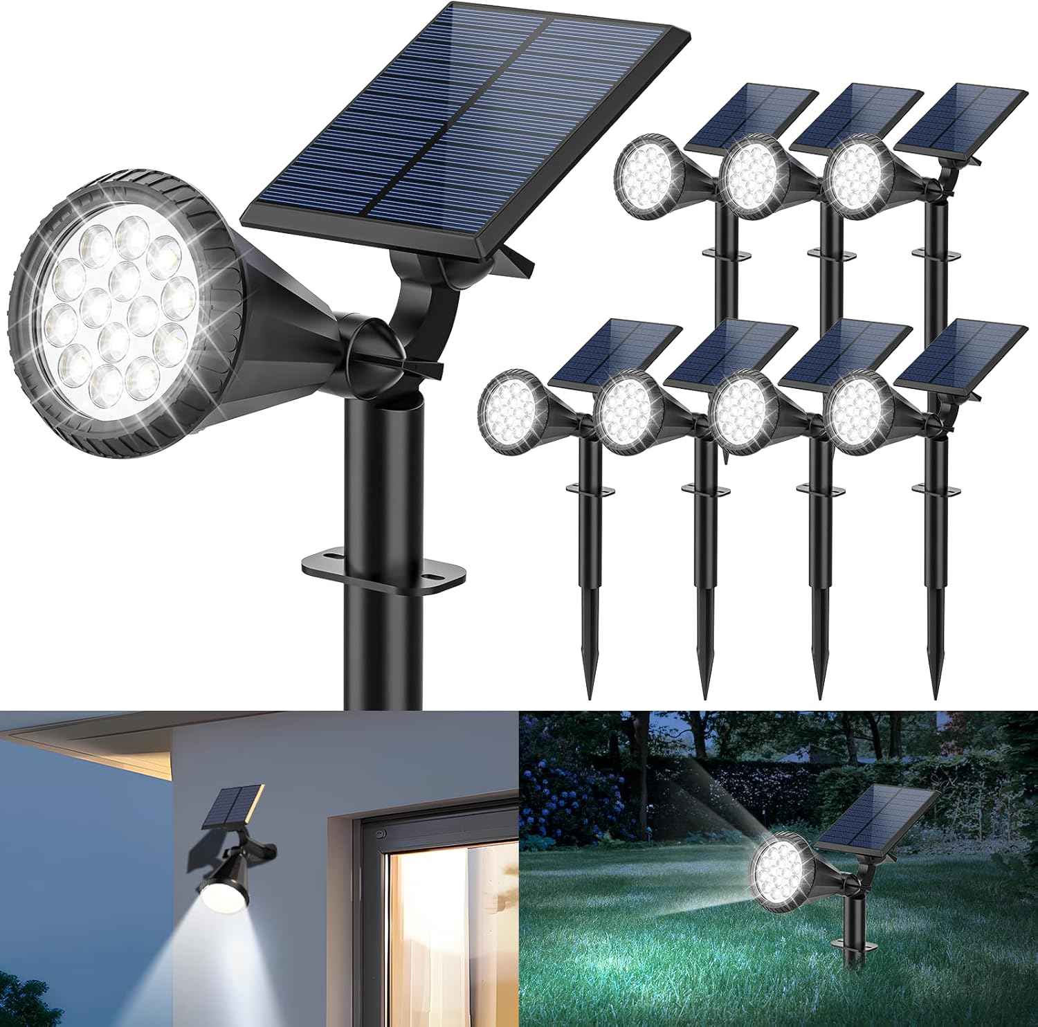 Solar Spot Lights Outdoor - 8 Pack Waterproof Adjustable Landscape Lights for Garden & Pathway