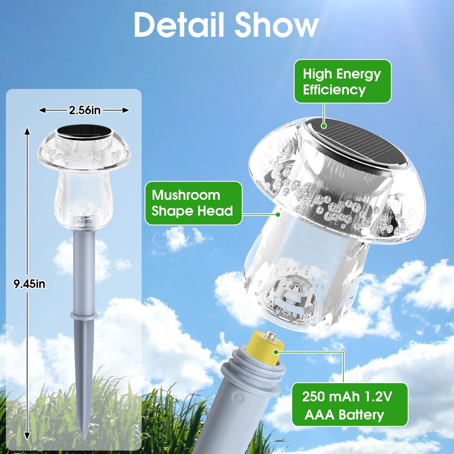 Eyrosa Solar Outdoor Lights, 8 Pack Waterproof Solar Mushroom Lights for Garden Yard Pathway Path Walkway Driveway Lawn Landscape Outside Decor（Warm White）