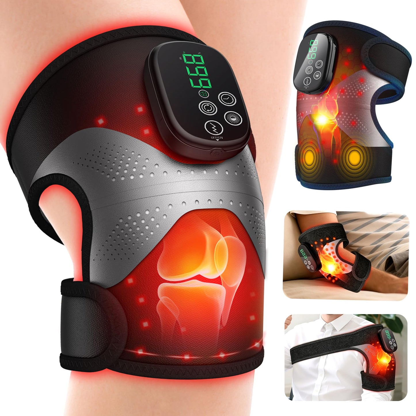 Lanieney Knee Massager with Heat and Red Light Therapy, Knee Brace with Vibration, 5000mah Wireless Cordless,660nm & 850nm Red Light Therapy Adjustable Knee Wrap for Knee/Elbow/Shoulder Pain Relief