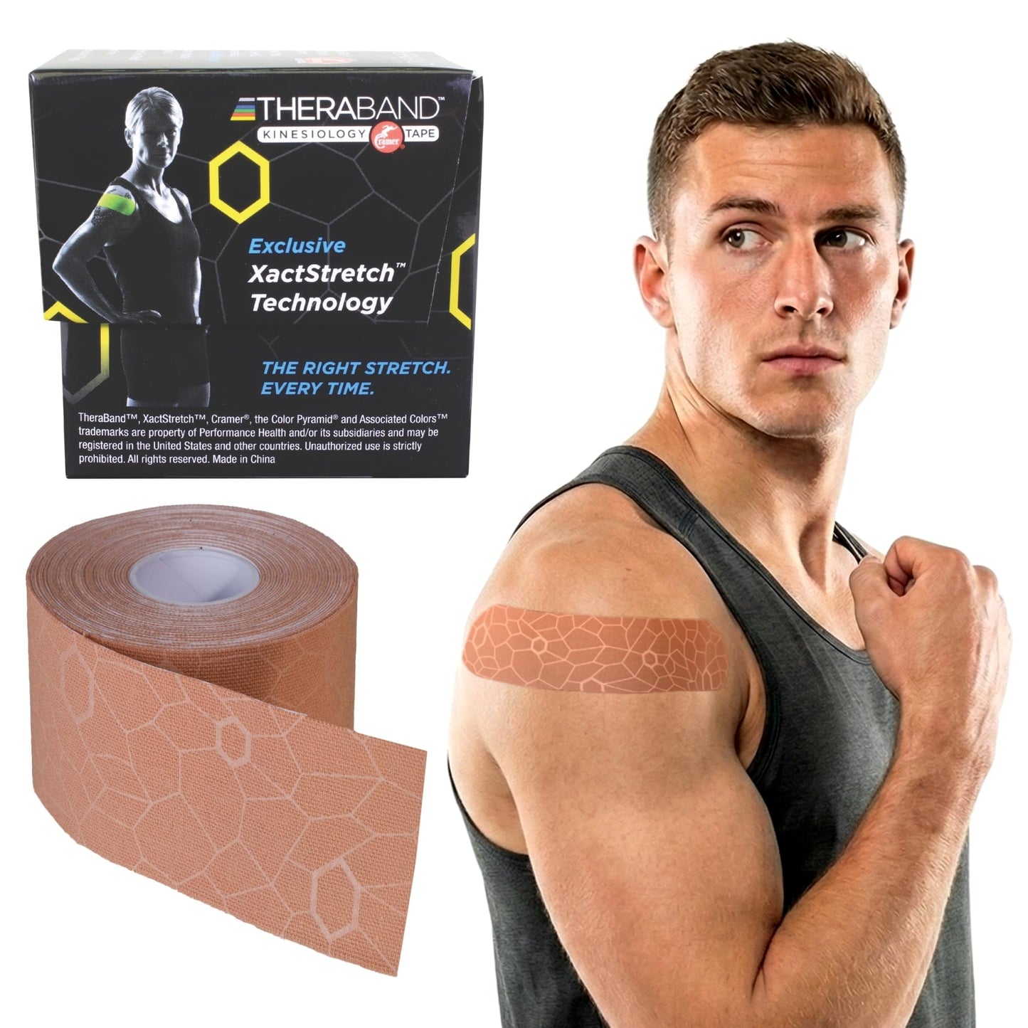 THERABAND Kinesiology Tape, Knee, Athletic, Shoulder, Roll, 2", Beige/Beige