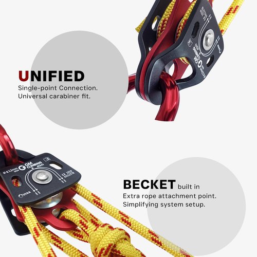 GM CLIMBING 40kN Micro Double Pulley Prusik Minding Ball Bearing UIAA CE for Progress Capture System Rigging Hauling Rescue Arborist Tree Climbing (Pack of 2)