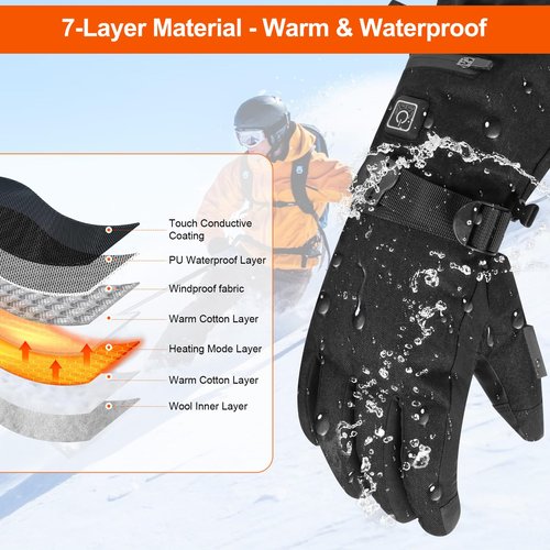 Heated Gloves for Men Women Rechargeable - 7.4V 6000mAH Battery Heated Work Ski Gloves Up to 10H Warmth, Touchscreen, 3-Level Adjustable, 10s Fast Heating, Electric Heated Gloves for Hunting Camping