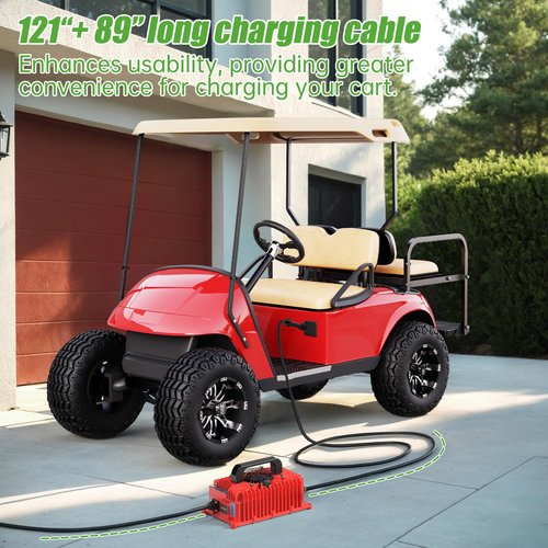 10L0L 18 AMP 36 Volt Golf Cart Battery Charger Compatible with EZGO TXT D Style Plug Portable Golf Cart Charger IP67 for Lead Acid Lithium AGM/Gel Battery - Red