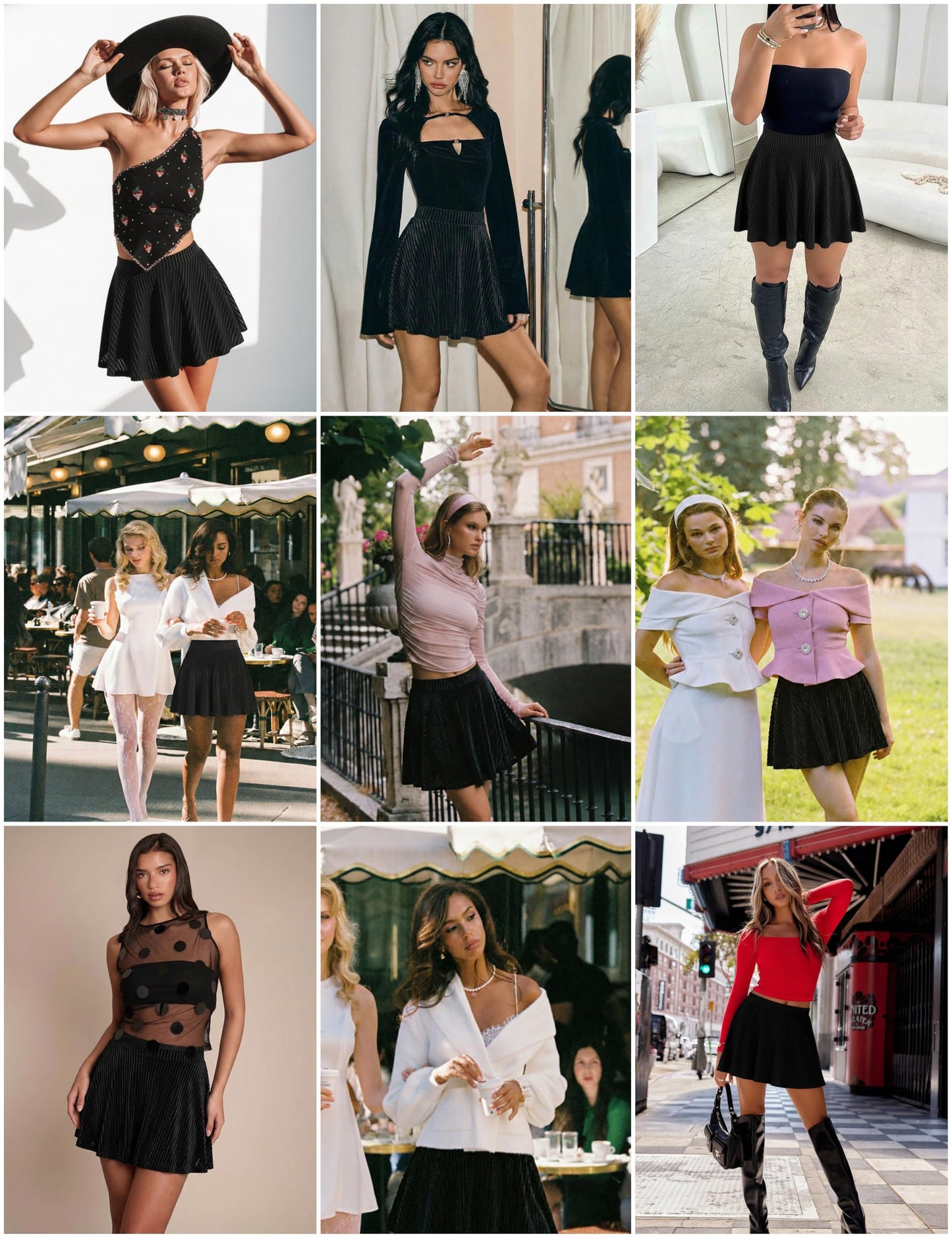 GAMISS Women's Velvet Short Skirts, High Waisted Pleated Skirt with Shorts Underneath Skort Fall Cute Tennis Skirt Black M