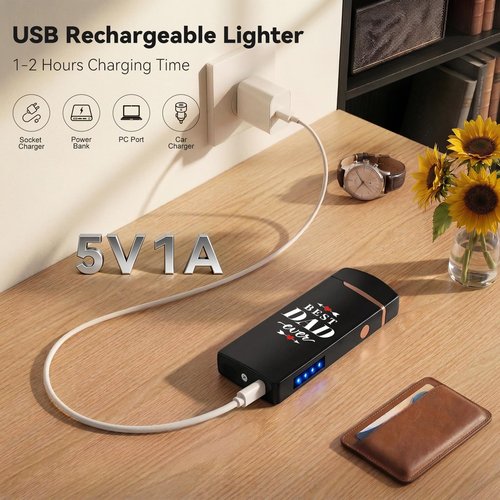 Coquimbo Fathers Day Dad Gifts from Daughter Son Wife: Electric Lighter Dad Mens Birthday Gifts, Rechargeable Windproof Flameless Dual Arc Plasma Lighters