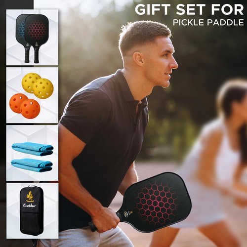 EcoNour Pickleball Paddles Set of 2/4 | USAPA Approved Fiberglass Surface Pickleball Set with 4 Pickleballs | 2 Cooling Towels and Pickleball Racket Storage Bag