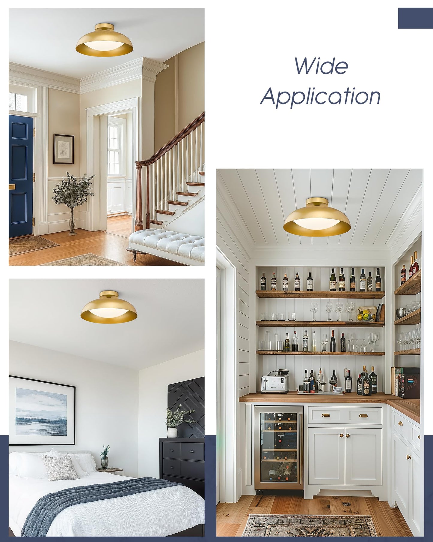 kudos Gold Semi Flush Mount Ceiling Light, 16 Inch LED Ceiling Light Fixtures, 23W/1300Lm Light Fixtures Ceiling Mount, 5CCT Adjustable, KDCL02-GD