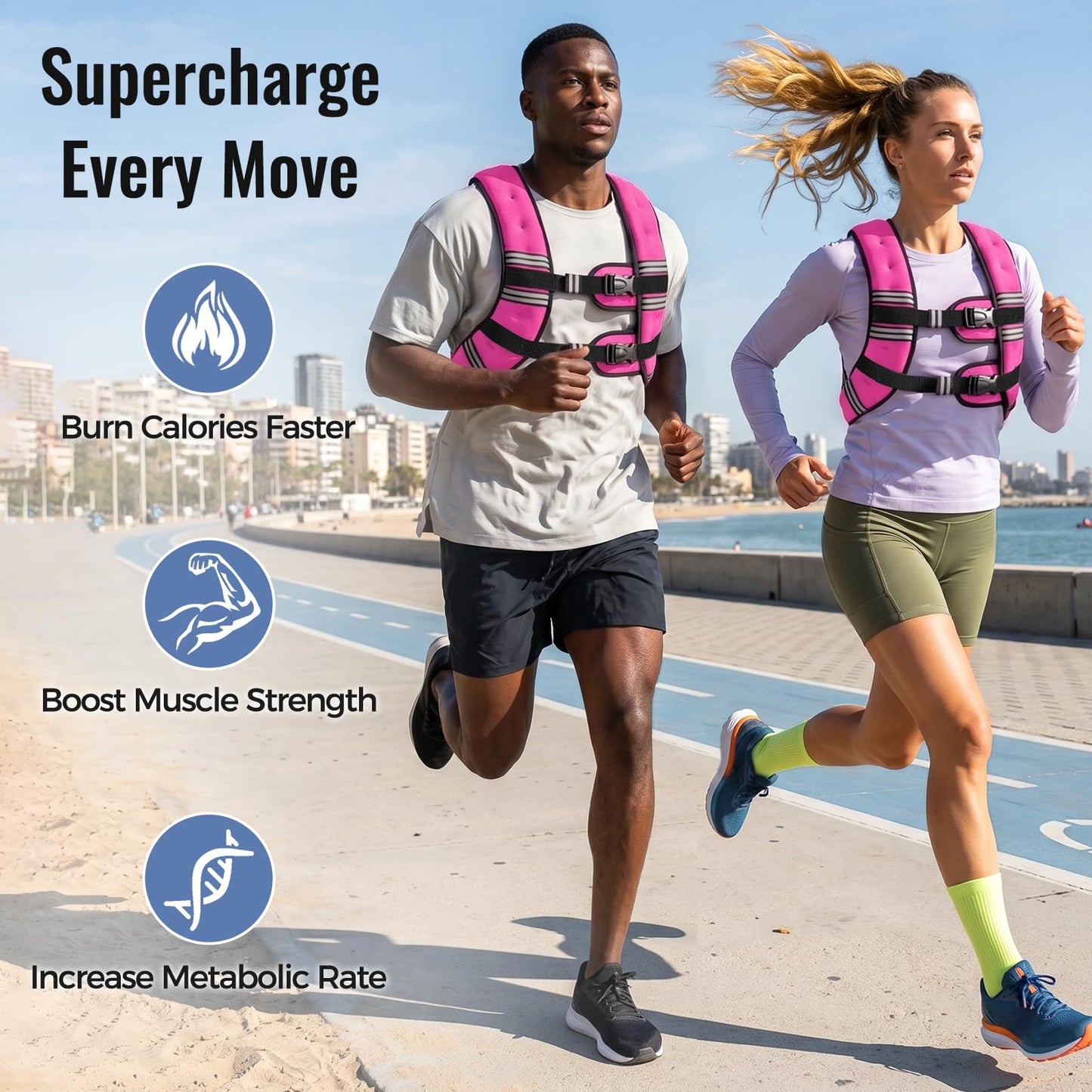 Zeerun Weighted Vest, 6lb/8lb/10lb/12lb/15lb/18lb/20lb/24lb/30lb for Men Women, Reflective Stripe Adjustable Buckle, Comfortable Durable Rucking Vest for Walking Running Strength Training, 18LBS-Pink
