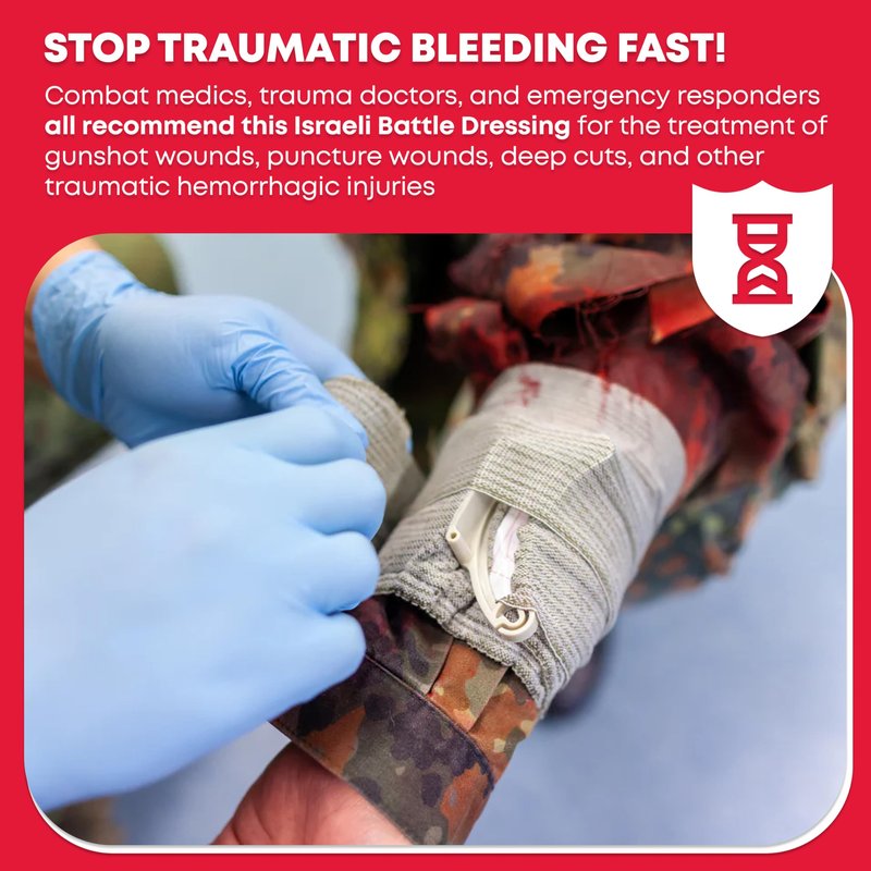 Ever Ready First Aid Israeli Compression Bandage – 6" Tactical Emergency Trauma Dressing for Bleeding Control, First Aid & EMS Use – Black – FSA/HSA Eligible