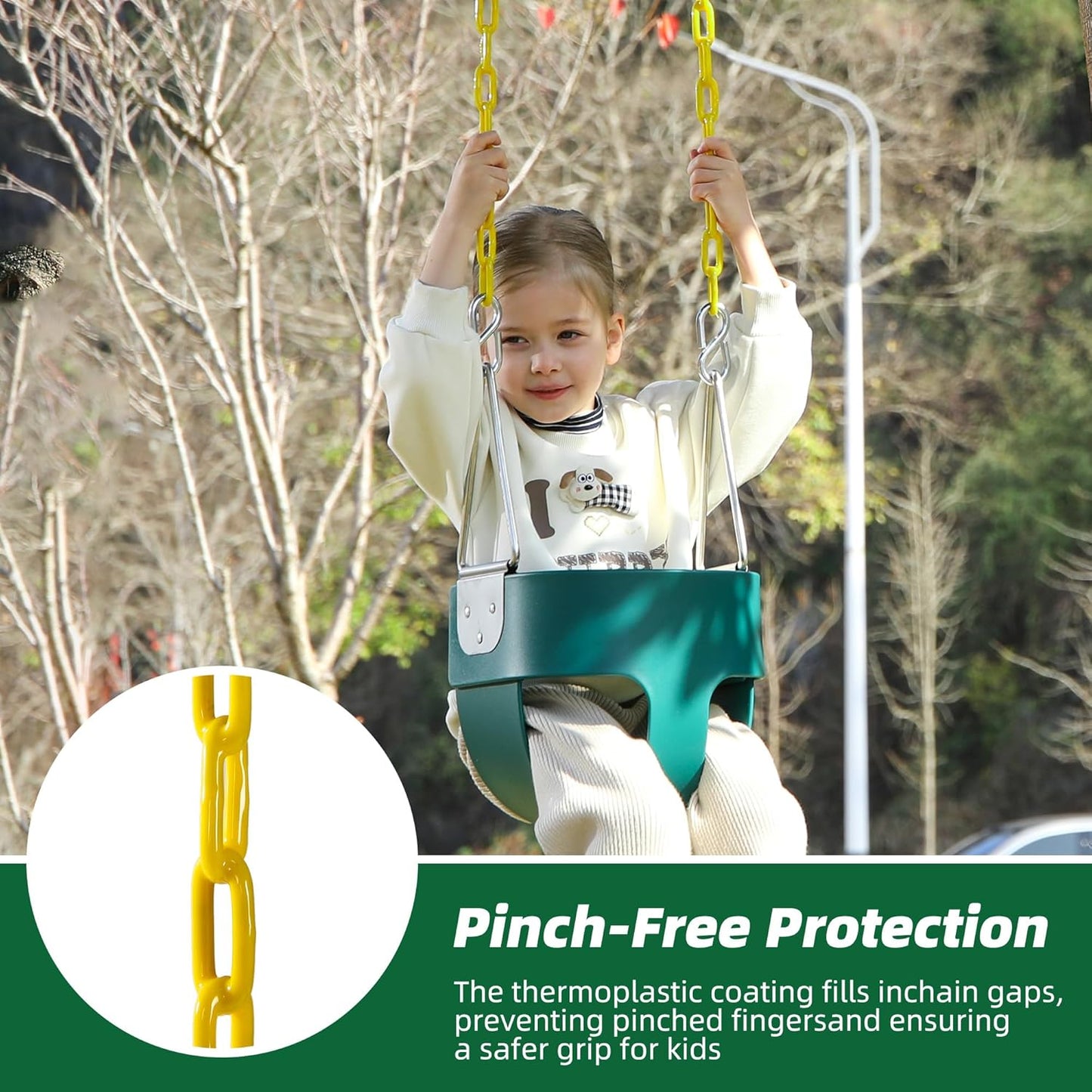Skiennix High Back Full Bucket Toddler Swing Seat - Yellow Coated Chains, Fully Assembled