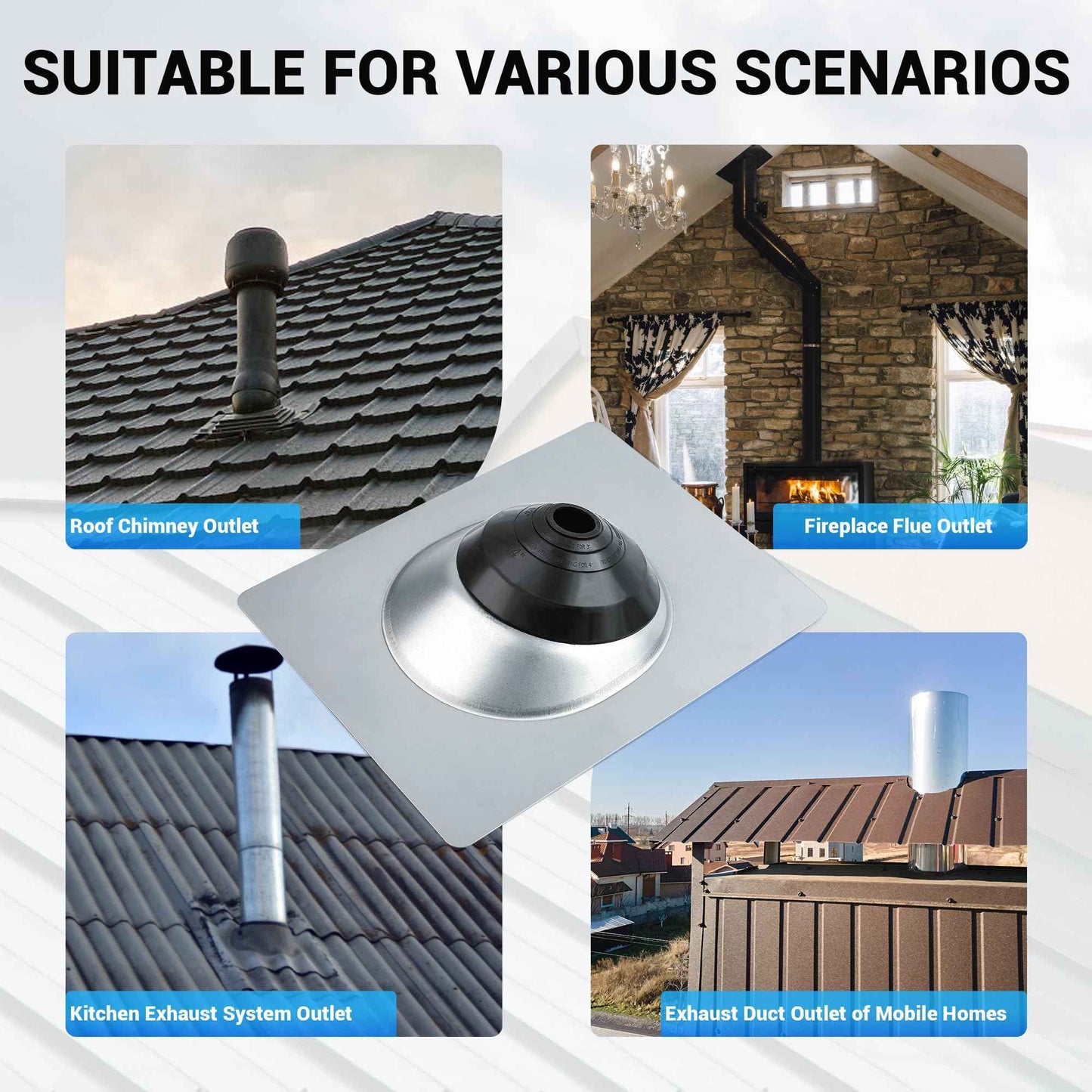 Aothotop Metal Roof Pipe Flashing, Base 12" W x 15" L Roof Flashing, Pipe OD 1.5"-4", Silicone Pipe Flashing Boot, High Temp Flexible Roof Pipe Boot