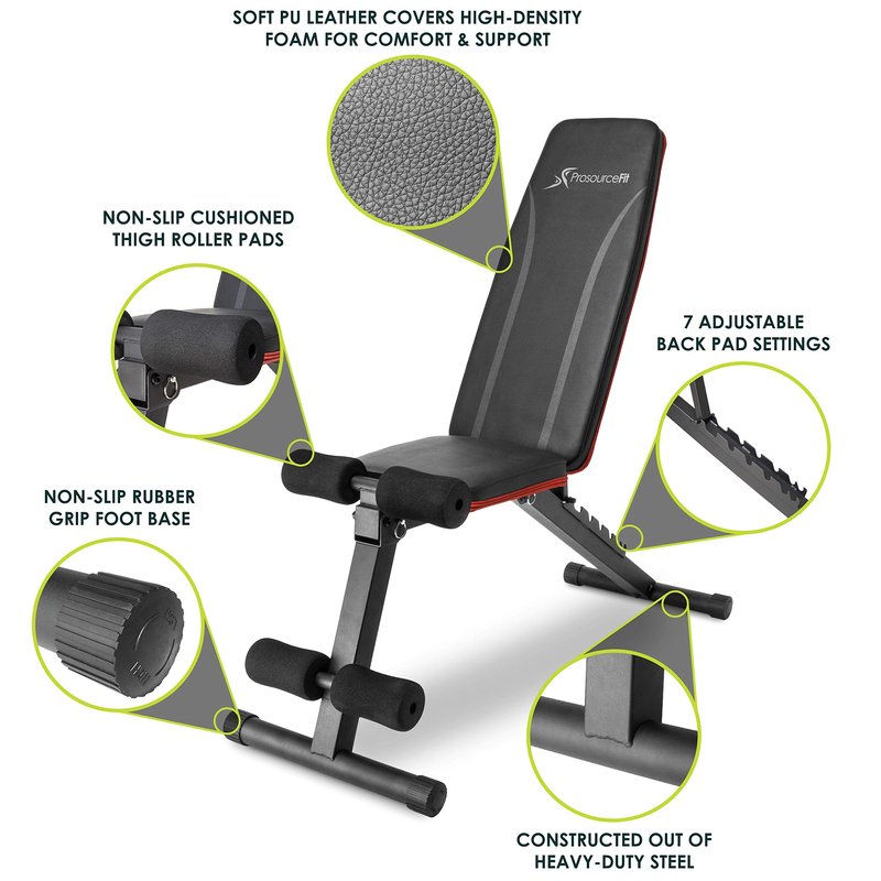 ProsourceFit Foldable & Adjustable Multi-Purpose Weight Bench for Home and Gym Full-Body Strength Training Workouts, Fitness Exercises and Weight Training