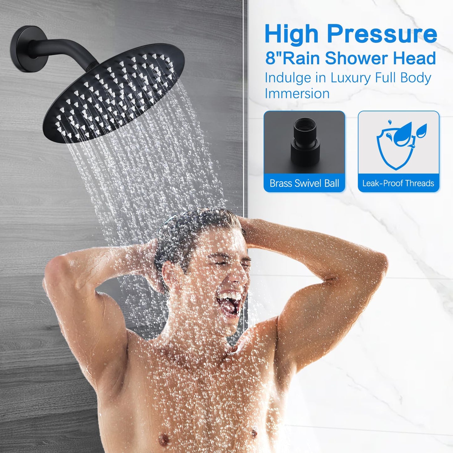 Replacement for Moen Shower Faucet Trim Kit, 8" High Pressure Rain Showerhead, Shower Handle (Valve& Catridge Not Inclued), Matte Black