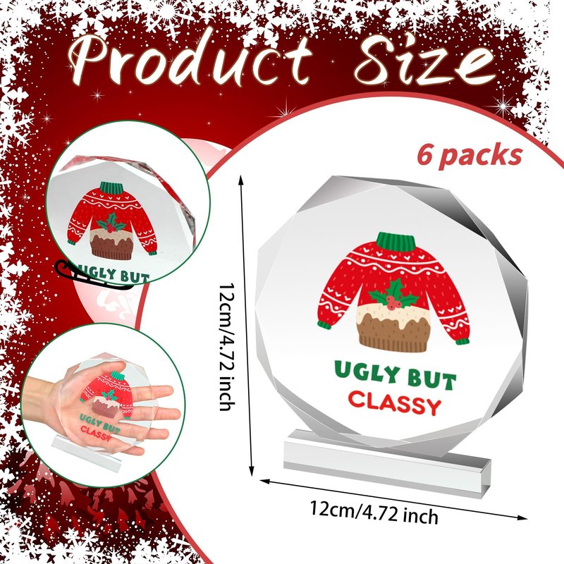 Barydat 6 Pcs Ugly Christmas Sweater Trophies 4.72 Inch Ugly Sweater Trophy Acrylic Ugly Sweater Contest Prizes for Xmas Winner Holiday Party Trophy Award Game Favors, 6 Styles