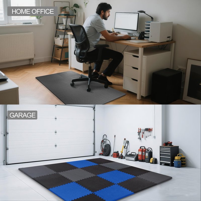 Elevon Puzzle Exercise Gym Flooring Mat, 1/2" Thick EVA Interlocking Foam Tiles Workout Mat for Home Gym, Fitness Equipment, MMA, Gymnastics, 12 Tiles Shock-Absorbing Exercise Mat, Grey (48 Sq Ft)