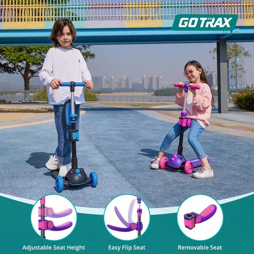 Gotrax KS3 Pro Folding Kick Scooter - Removable Seat, Light-Up Wheels & Adjustable Handlebar for Kids 2-8