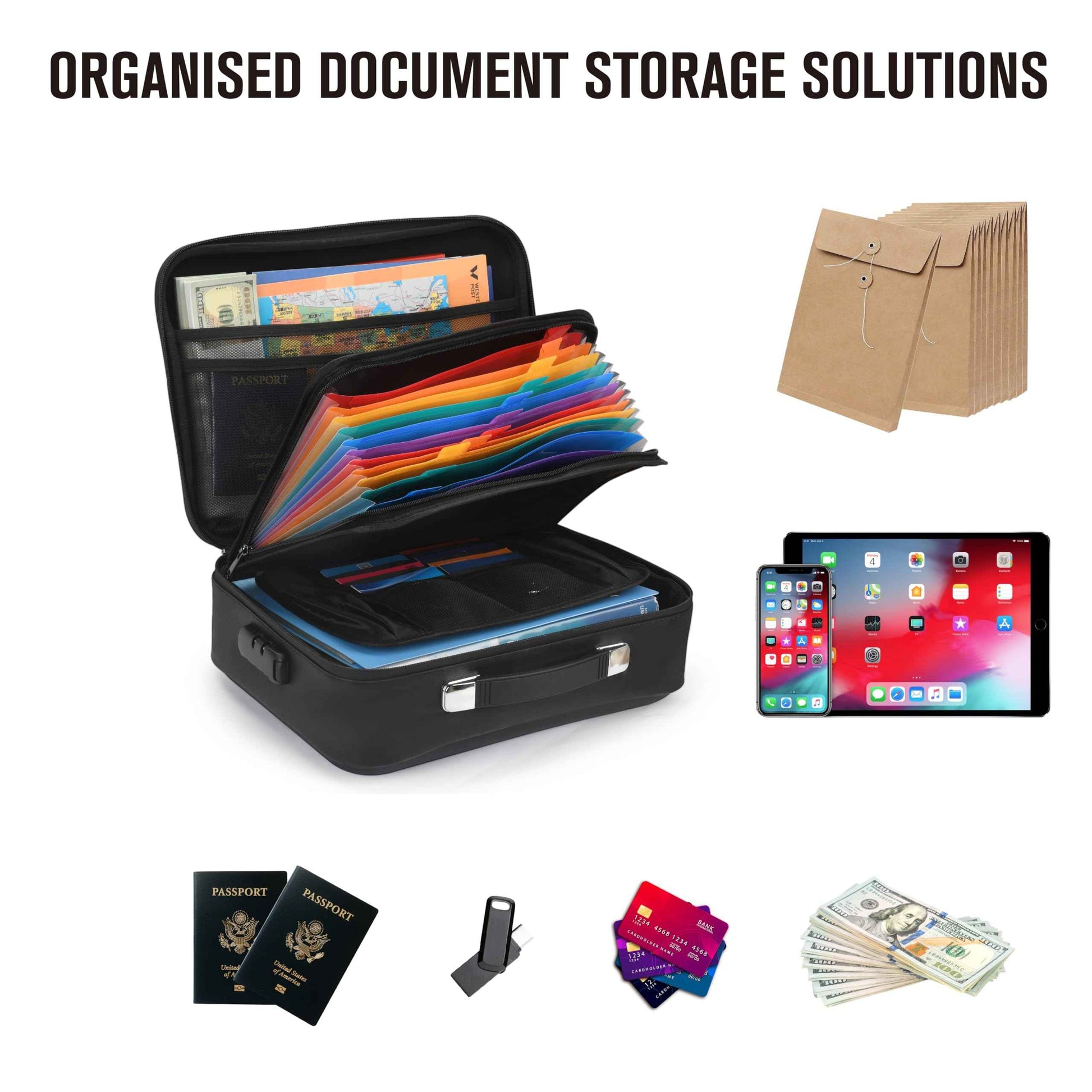 MAXSafes Fireproof Document Box, Hard-Shell Design Waterproof Fireproof Document Box with Lock File Boxes for Documents Important Paperwork Passports