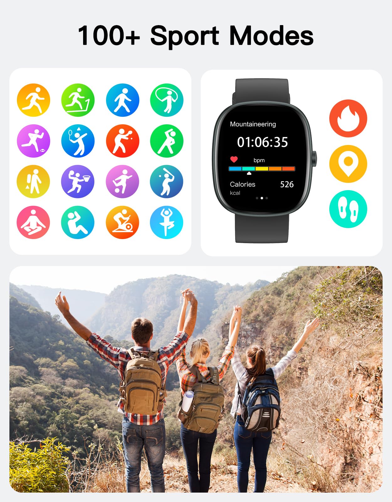 Fitness Trackers for Men Women with Bluetooth Call 24/7 Heart Rate & Blood Oxygen Monitor Sleep Tracker, Steps/Calories Counter Stopwatch/Timer/Alarm Clock, Pedometer for Walking Waterproof (Black)