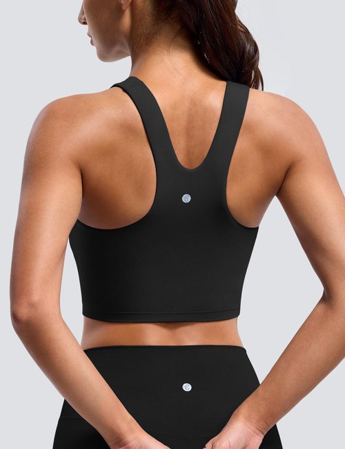 BAYDI Clouduxi High Neck Sports Bras for Women - Padded Workout Tank Tops with Built in Bra Racerback Gym Yoga Crop Top Black