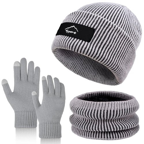 Winter Beanie Hats Scarf Gloves Set Slouchy Beanies Hat Knit Skull Cap Thick Neck Warmer for Men Women