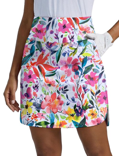 PINSPARK 18" Skorts for Woman Golf Skirt Quick Dry Pickleball Skirts with Pockets Tummy Control Active Rip Skirt, Mixed Floral Medium