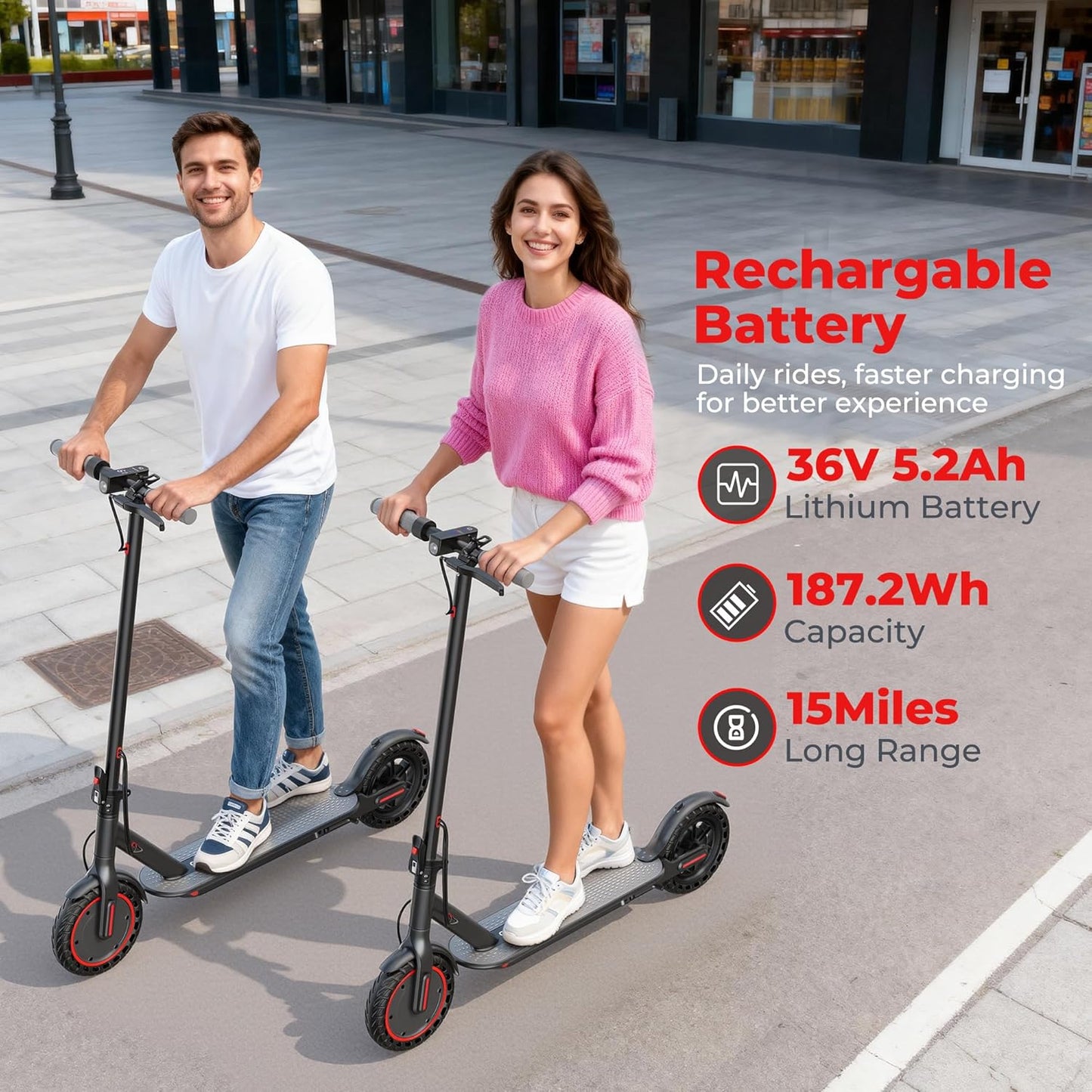 Qlaway Electric Scooter for Adults - 19 MPH Speed, 350W Motor, 15-22 Miles Range | 265 LBS Capacity