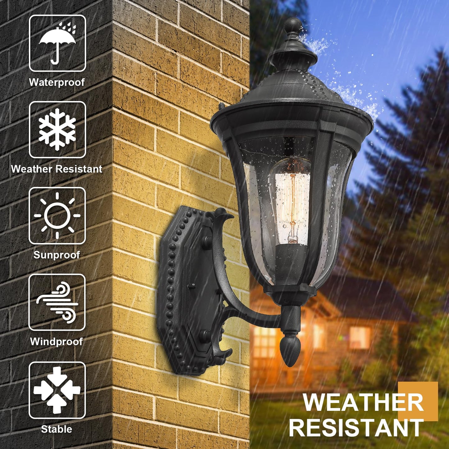 Luminzone Outdoor Wall Lantern, Outdoor Lights Fixtures Wall Mount Exterior Porch Lights, with Seeded Glass, Modern Outside Wall Sconce Lights Waterproof for House Front Porch Patio Garage