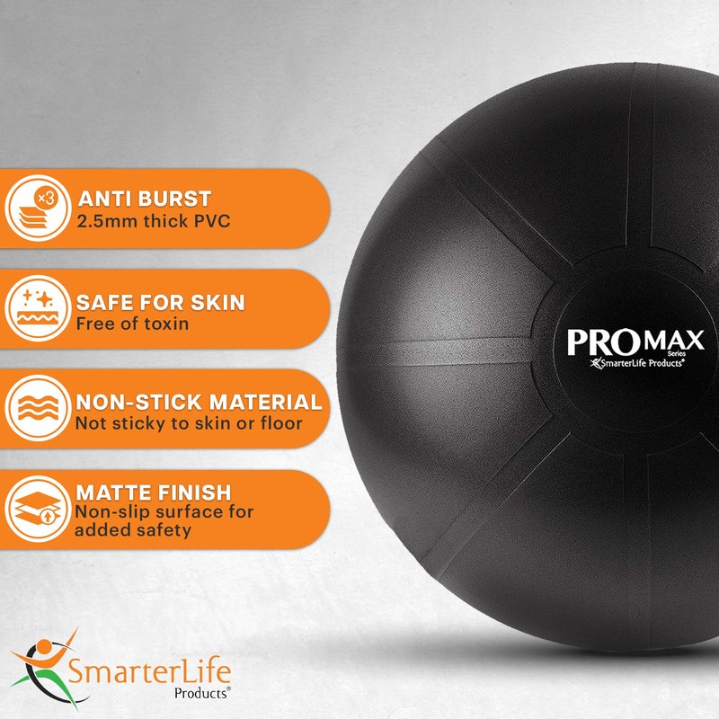 SmarterLife PRO MAX Exercise Ball – Yoga, Stability & Balance Trainer for Core Workouts, Fitness, Physical Therapy, Pregnancy & Office Chair Support – Anti-Slip, Anti-Burst (65 cm, Blue)
