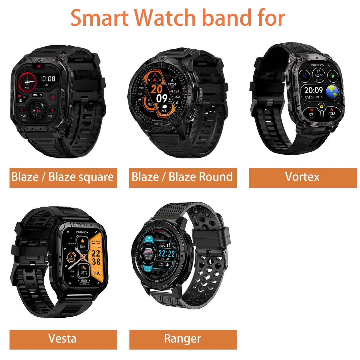 Lamshaw Compatible with CARBINOX Vortex bands, Silicone band with Metal Buckle Compatible with CARBINOX Edge, Vortex, X-Ranger, Vortex, Vesta, Blaze Round, Blaze S, Blaze Square Smart Watch