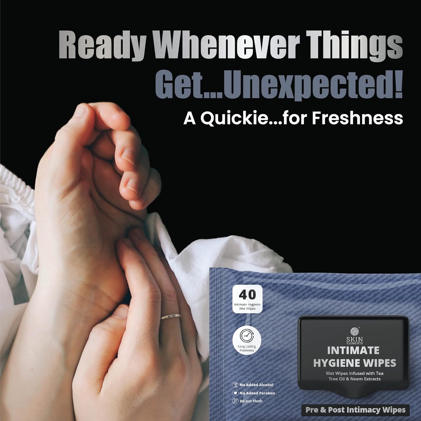 Skin Elements Intimate Hygiene Wipes - pH Balanced Wet Wipes with Tea Tree Oil & Neem | 40 Count