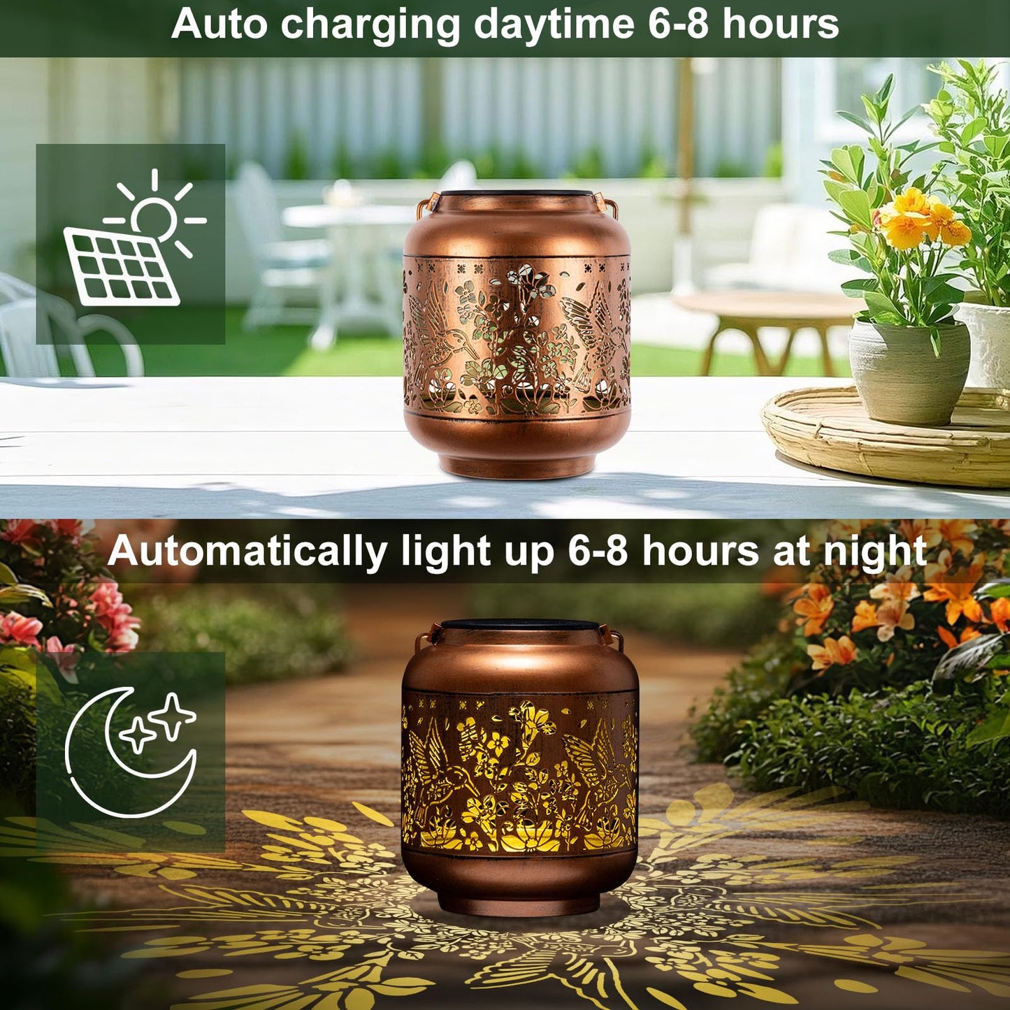 Hummingbird Solar Lanterns Outdoor Hanging Waterproof Lantern,Metal Garden Decorative Lights for Yard, Patio, Lawn, Porch, Backyard ,Gifts for Women Mom Grandma