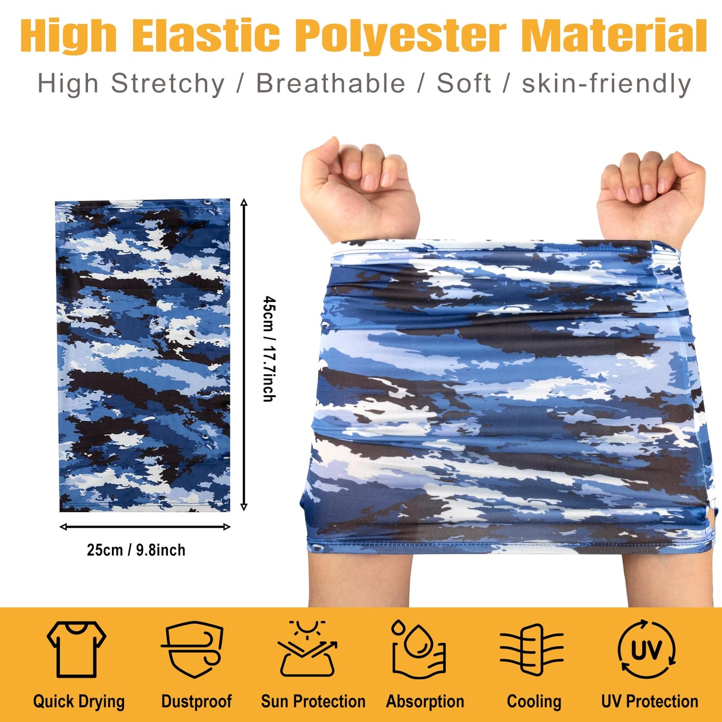 HONGTEYA 6 Pack Summer Neck Gaiter, UV Protection Cooling Face Mask Breathable Bandana Head Scarf Face Cover for Men Women