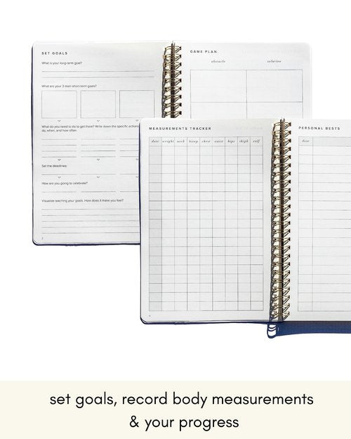 Kunitsa Co. Fitness Journal for Women - Track Workouts, Meals, and Weight Loss, Undated, Fits 120 Workouts, Dusty Blue, 6 x 8.5 Inches