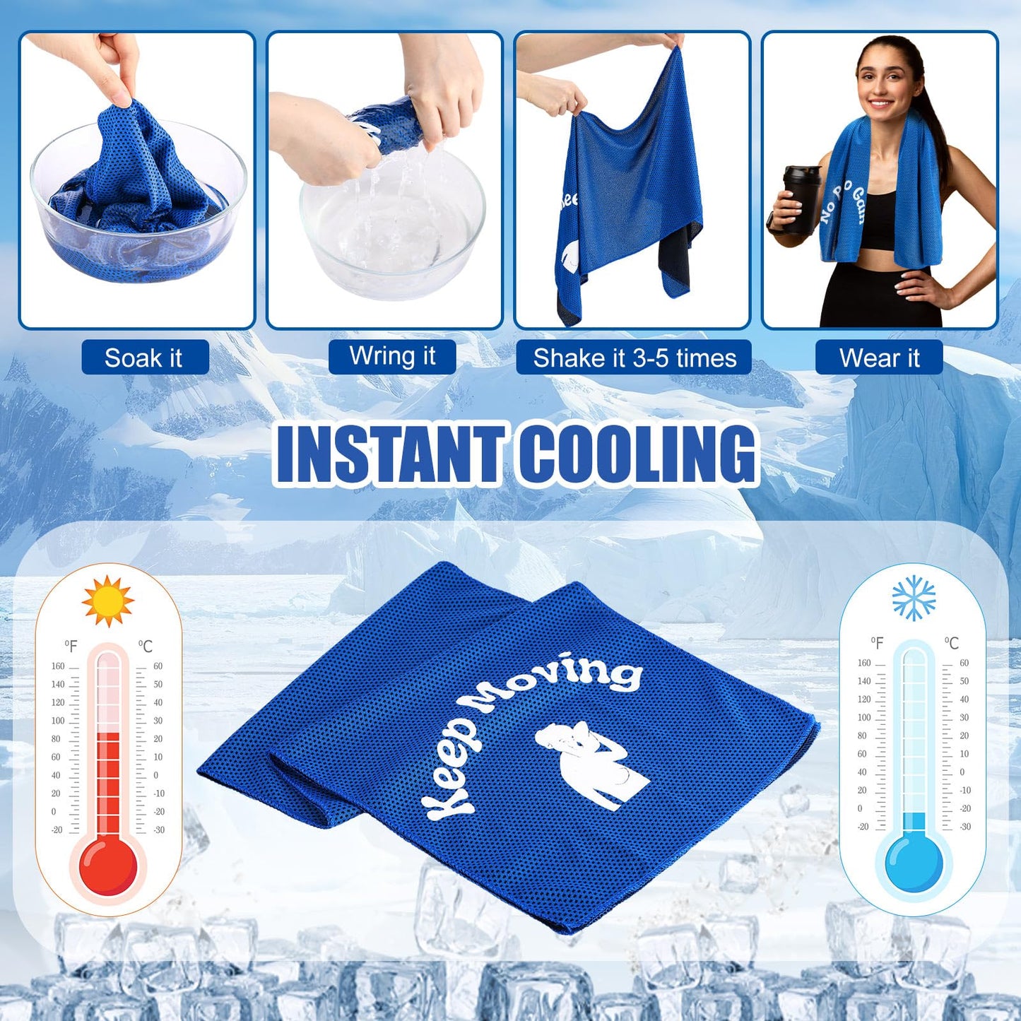 HunnmingRe 30 Pack Cooling Towels Bulk 40" x 12", Soft Quick Dry Microfiber Sweat Rag for Neck and Face, Inspirational Towel Gift for Football Team Workout, Swimming, Gym, Running, Yoga and Sports