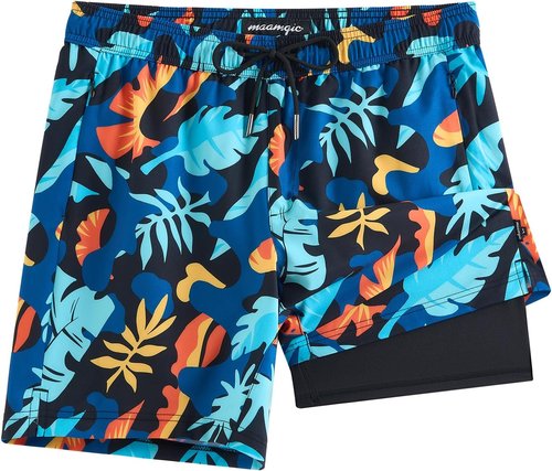 Maamgic Men's Swim Trunks - 2 in 1 Board Shorts with 7-Inch Inseam for Ultimate Comfort