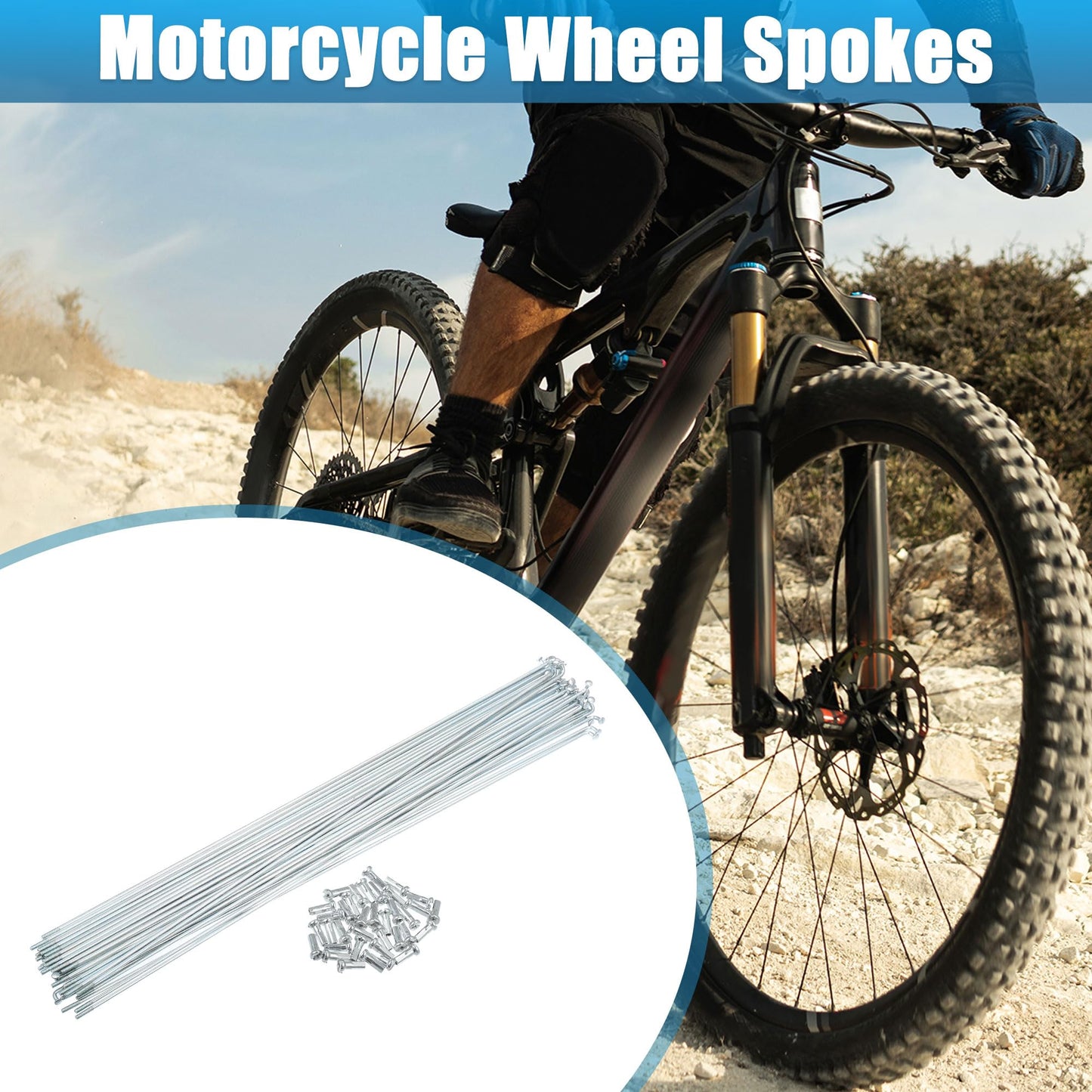 X AUTOHAUX 36pcs 14G J Bend Bicycle Galvanized Spokes 300mm 11.81" Cycle Spokes with Brass Nipples Steel Spokes for Mountain Bike MTB