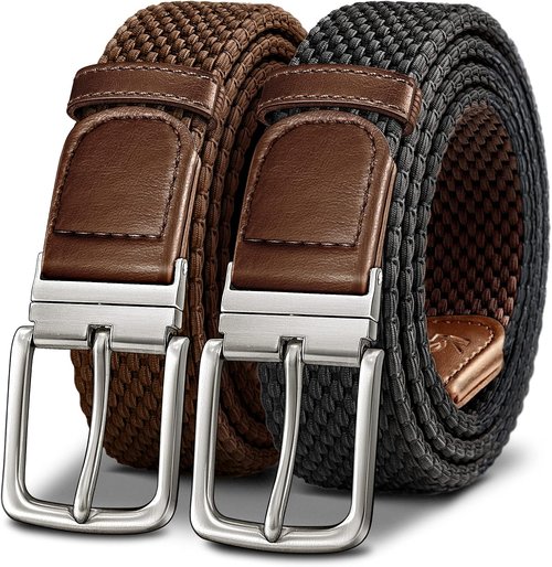 KEMISANT Reversible Braided Belt - Elastic Stretch Design for Men | 1 3/8" Width, Perfect for Golf & Casual Wear